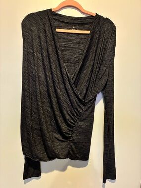 Athleta Charcoal Heather Draped Crossover Long-Sleeve Top